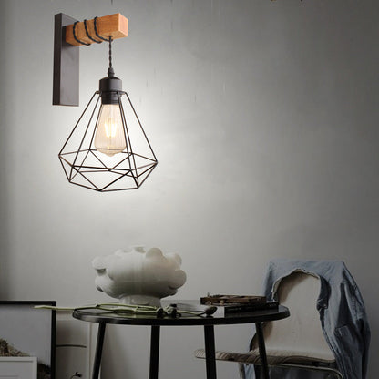 Oval Diamond Solid Wood Iron 1-Light Wall Sconce Lamp