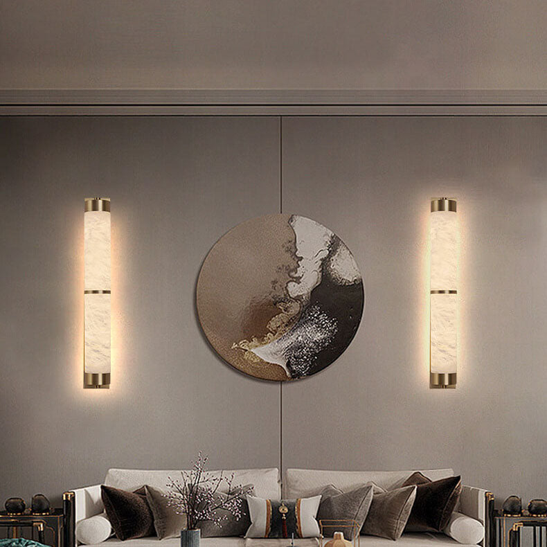 Light Luxury Full Copper Marble Column LED Wall Sconce Lamp