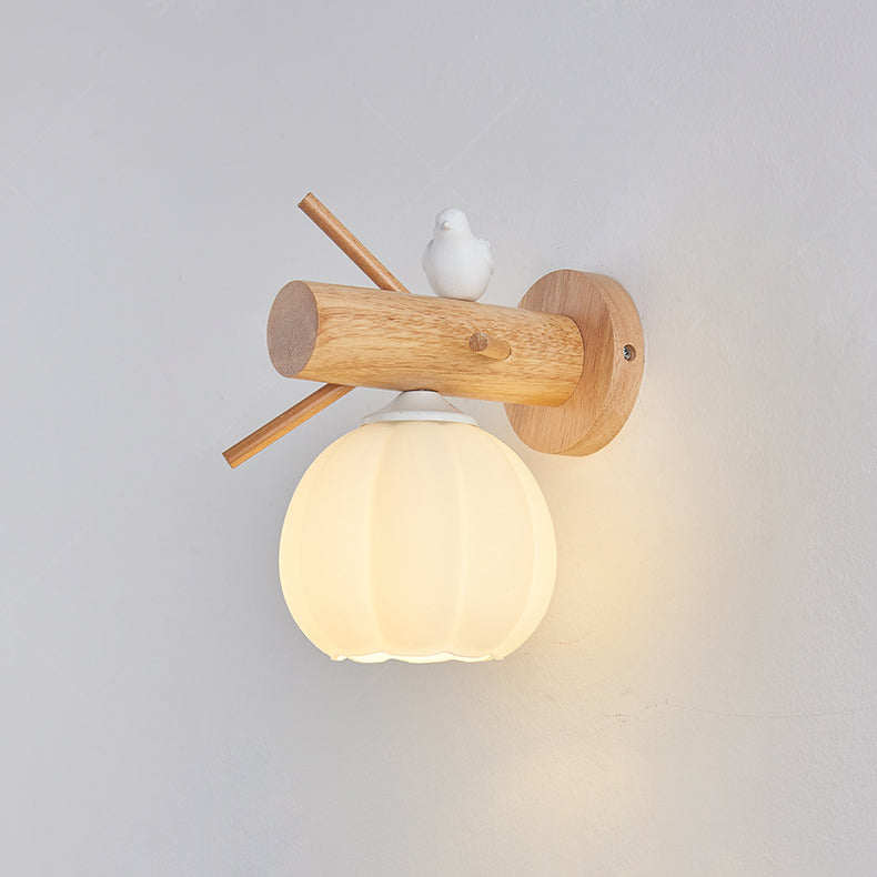 Minimalist Pumpkin Bird Wood PE 1-Light Wall Sconce Lamp