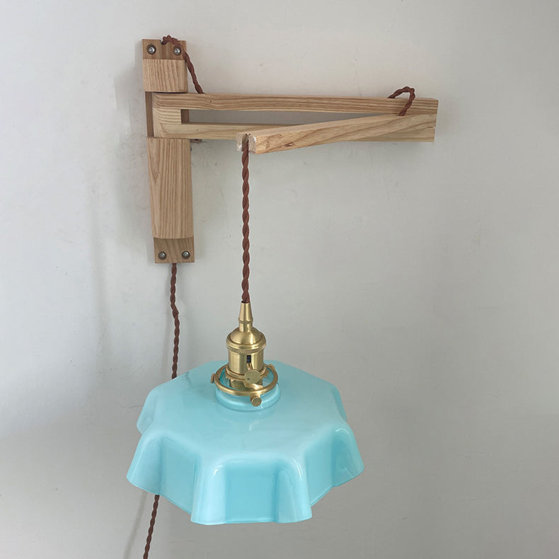 Eclectic Beam Pleated Glass Shade 1-Light Wall Sconce Lamp
