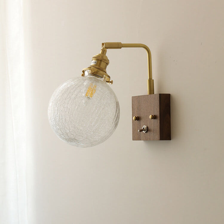 Japanese Round Ball Wood Brass 1-Light Wall Sconce Lamp