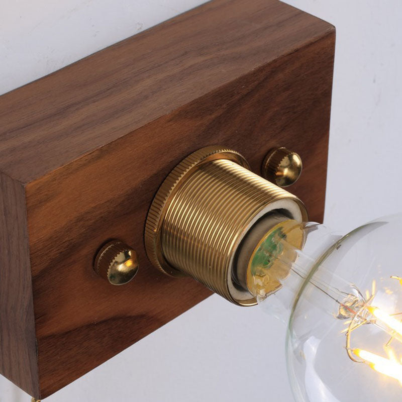 Traditional Rectangle Iron Wood 1-Light Wall Sconce Lamp