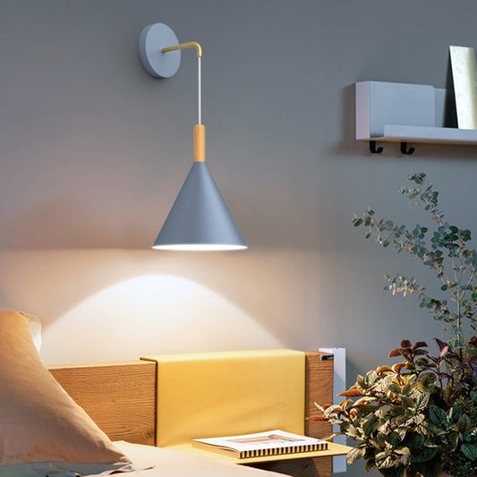 Cylinder Table Disc Base Iron Oak 1-Light Wall Sconce Lamp