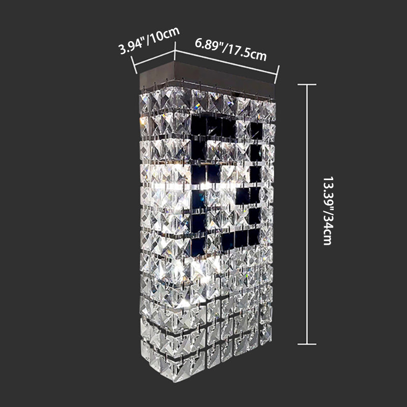 Rectangular Steel Crystal 3-Light Wall Sconce Lamp