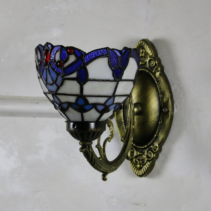 Tiffany Glass Iron Round Bowl 1-Light Wall Sconce Lamp