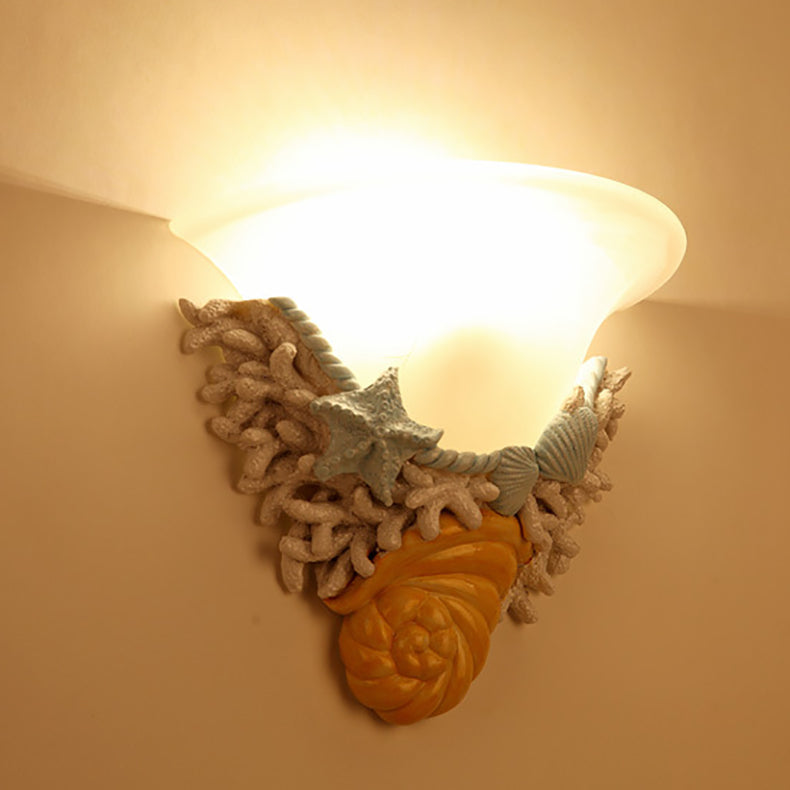 Resin Trumpet Glass Shade 1-Light Wall Sconce Lamp
