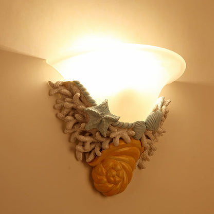 Resin Trumpet Glass Shade 1-Light Wall Sconce Lamp