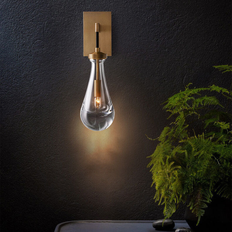 Teardrop Full Copper Crystal 1-Light Wall Sconce Lamp