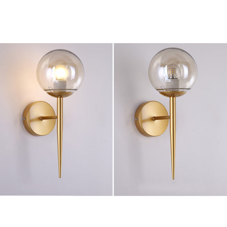 Glass Round Ball Shade Long Pole 1-Light Wall Sconce Lamp