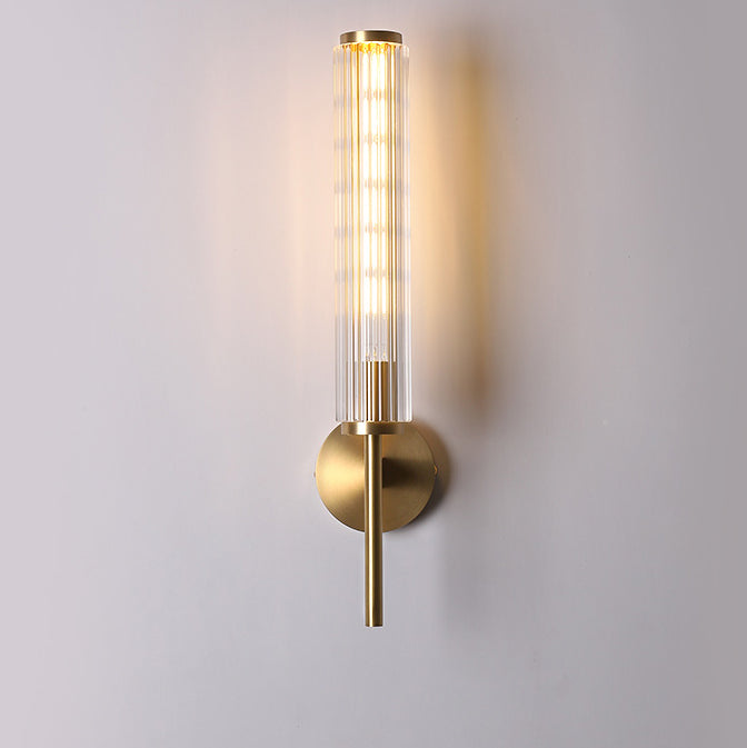 Modern Luxury Brass Glass Cylinder 1-Light Wall Sconce Lamp