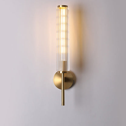 Modern Luxury Brass Glass Cylinder 1-Light Wall Sconce Lamp