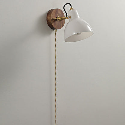 Simplicity Wood Glass Round Conic 1-Light Wall Sconce Lamp