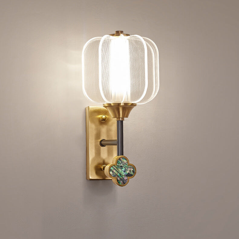 Chinese Full Copper Acrylic Lampshade LED Wall Sconce Lamp