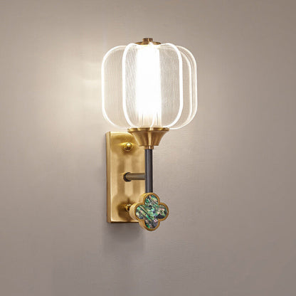 Chinese Full Copper Acrylic Lampshade LED Wall Sconce Lamp