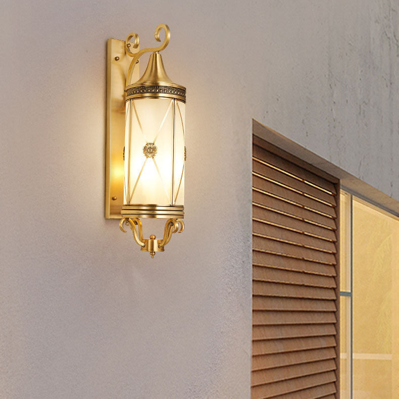 Copper Glass Lantern Column 1/3 Light Wall Sconce Lamp