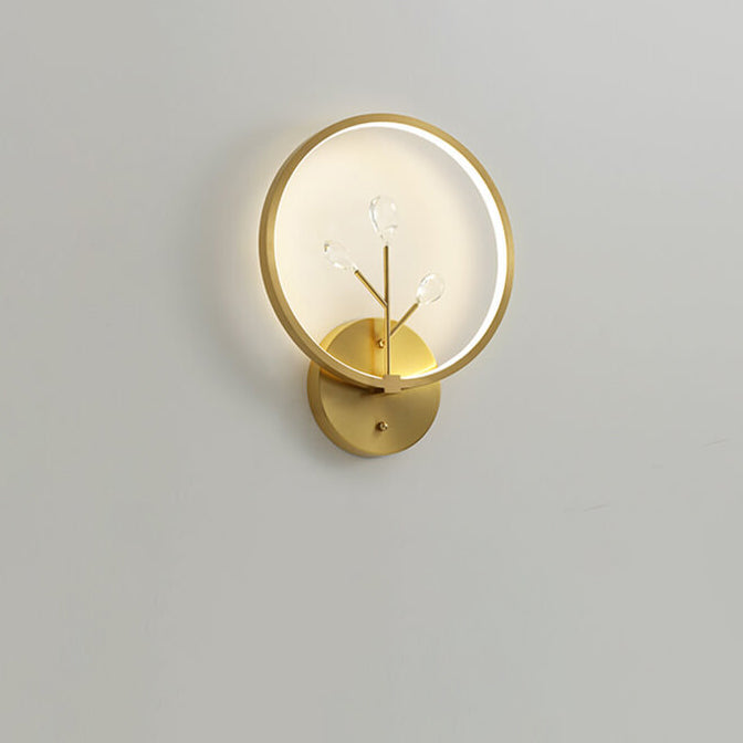 Brass Crystal Tree Branch Circle LED Wall Sconce Lamp