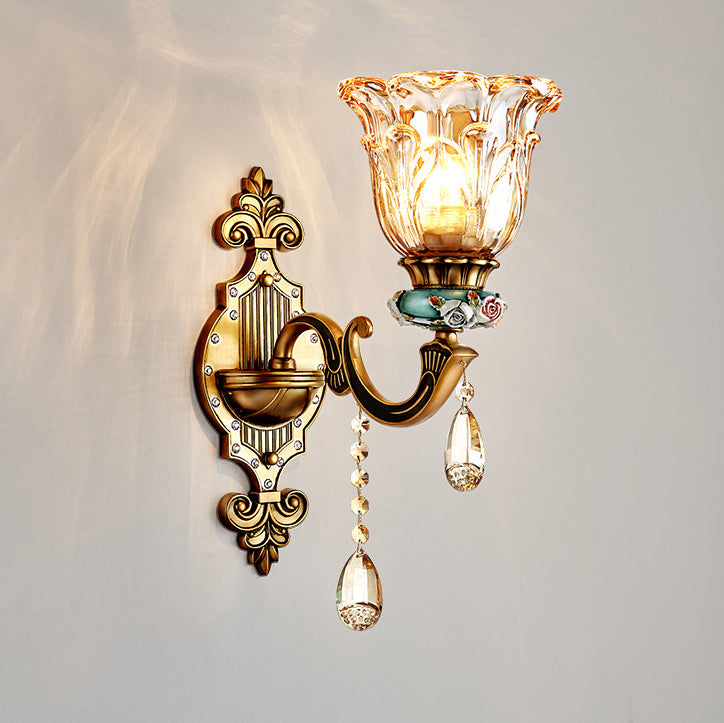 Floral Alloy Resin Crystal Glass 1-Light Wall Sconce Lamp