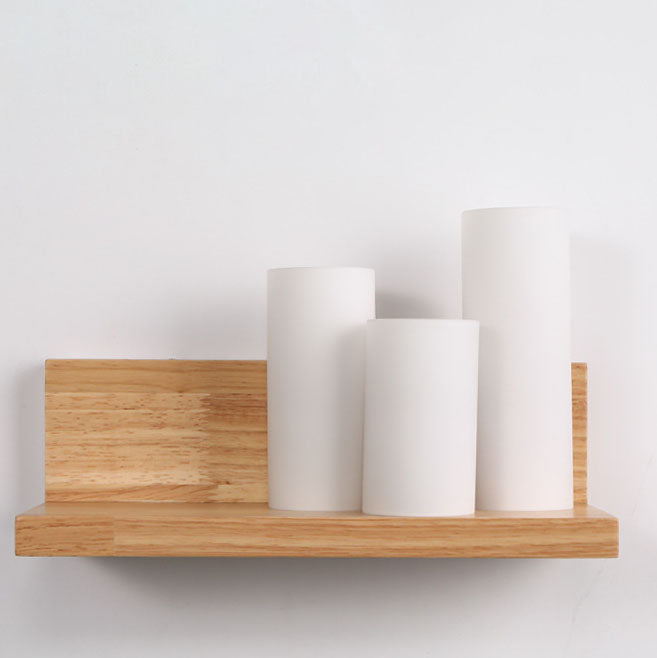 Japanese Cylindrical Wooden Glass 1-Light Wall Sconce Lamp