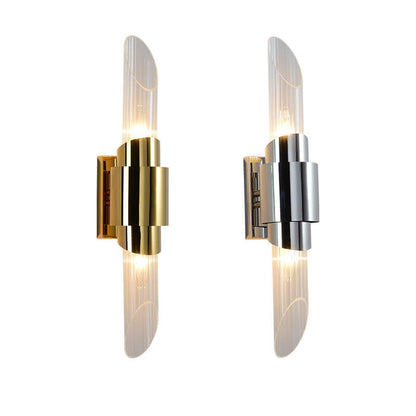Stainless Steel Glass Column 2-Light Wall Sconce Lamp