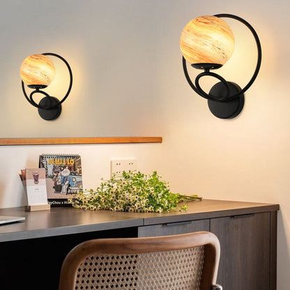 Creative Circle Planet Glass Iron 1-Light Wall Sconce Lamp