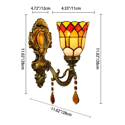 Tiffany Iron Crystal Stained Glass 1-Light Wall Sconce Lamp