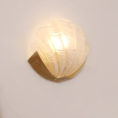 Modern Art Deco Shell Brass Glass 1-Light Wall Sconce Lamp