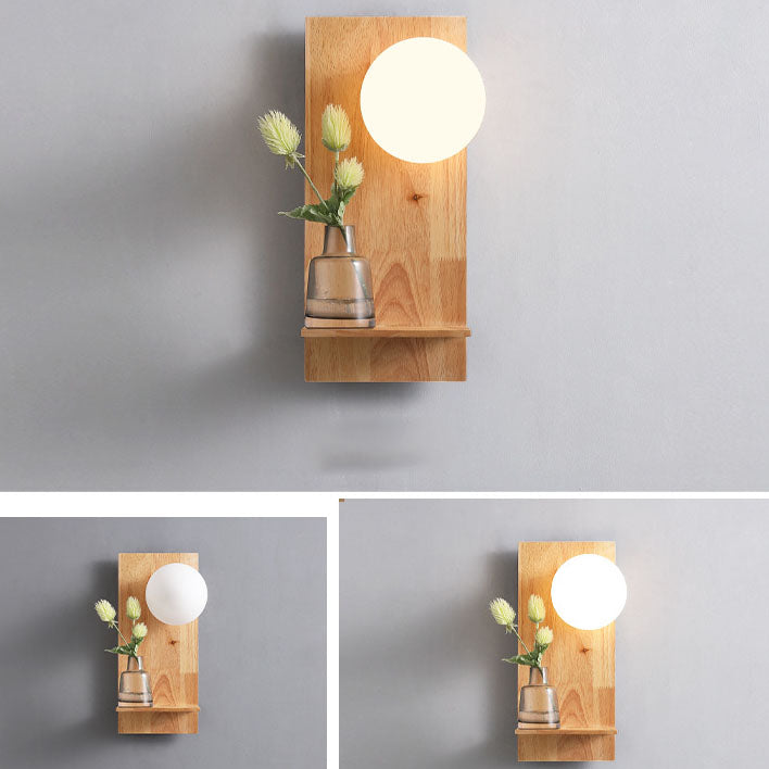 Glass Ball Wooden Square Base 1-Light Wall Sconce Lamp