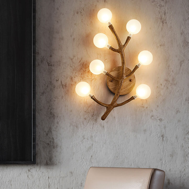 Traditional Tree Fork Resin Glass 7-Light Wall Sconce Lamp