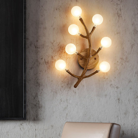 Traditional Tree Fork Resin Glass 7-Light Wall Sconce Lamp