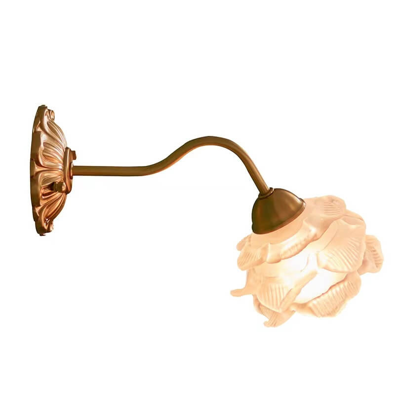 European Light Floral Glass Brass 1-Light Wall Sconce Lamp