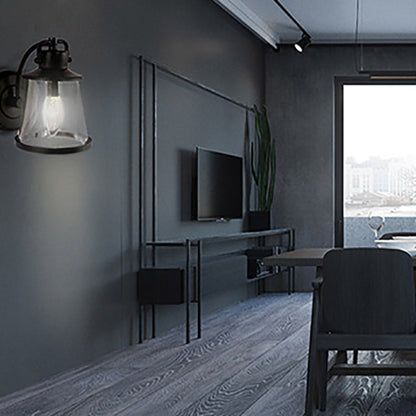 Iron Glass Round Shade 1-Light Waterproof Wall Sconce Lamp
