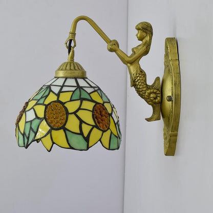 Tiffany Sun Flower Stained Glass 1-Light Wall Sconce Lamp
