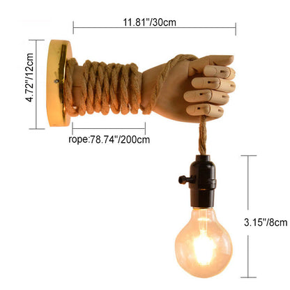 Hand Lamp Arm Hemp Rope Twine 1-Light Wall Sconce Lamp