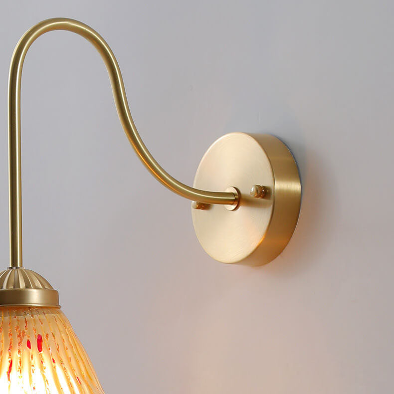 Yellow Glass Cone Brass 1-Light Wall Sconce Lamp