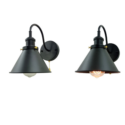Iron Black Cone 1-Light Pull Cord Wall Sconce Lamp