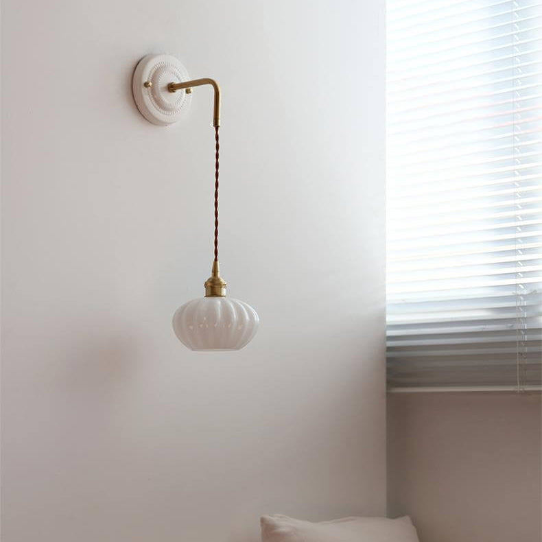 Round Glass Iron Ceramic Base 1-Light Wall Sconce Lamp