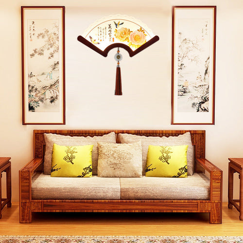 Chinese Elements Shade Wooden Edge LED Wall Sconce Lamp