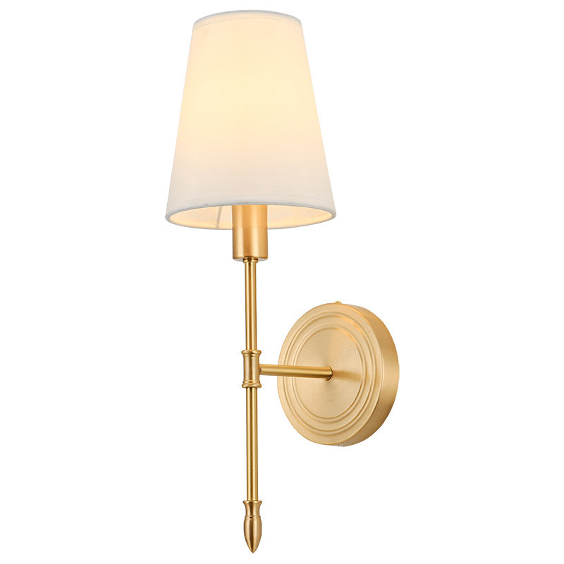 Brass Fabric Glass Straight Arm 1/2 Light Wall Sconce Lamp