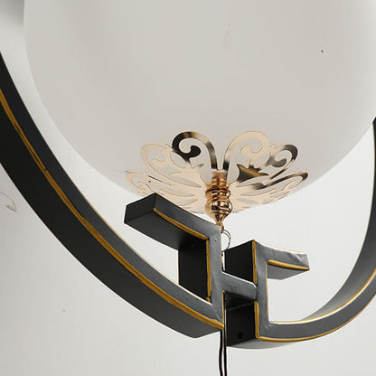 Chinese Iron Glass Round Ball 1-Light Wall Sconce Lamp