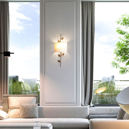Luxury Copper Branch Leaf Fabric 2-Light Wall Sconce Lamp