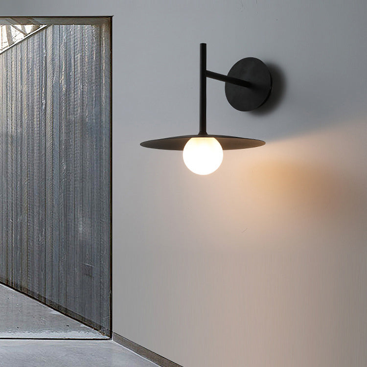 Iron Glass Disc Round Plate 1-Light Wall Sconce Lamp