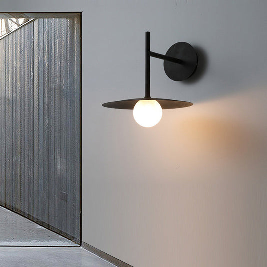 Iron Glass Disc Round Plate 1-Light Wall Sconce Lamp