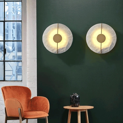 Chinese Copper Marble Round Elliptical LED Wall Sconce Lamp