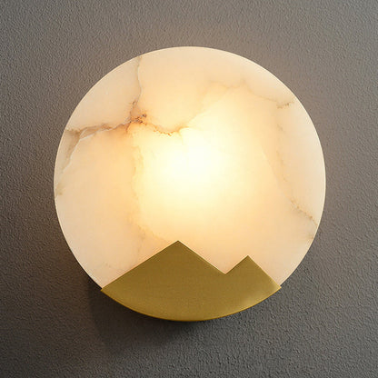 Luxury Round Full Copper Marble 1-Light Wall Sconce Lamp