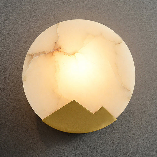 Luxury Round Full Copper Marble 1-Light Wall Sconce Lamp