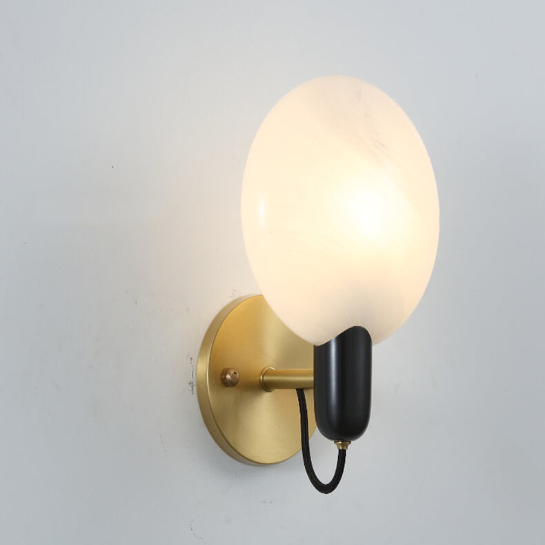 Light Brass Faux Marble Disc 1-Light Wall Sconce Lamp