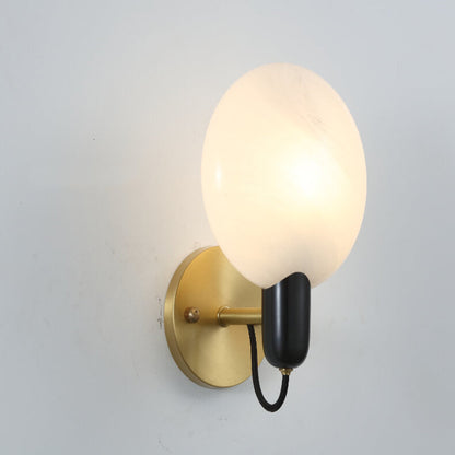 Light Brass Faux Marble Disc 1-Light Wall Sconce Lamp