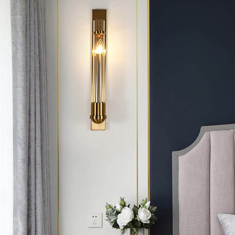 Golden Finish Frame Glass Cylinder LED Wall Sconce Lamp