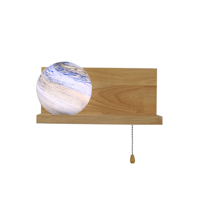 Planet Solid Wood Square Base 1-Light Wall Sconce Lamp