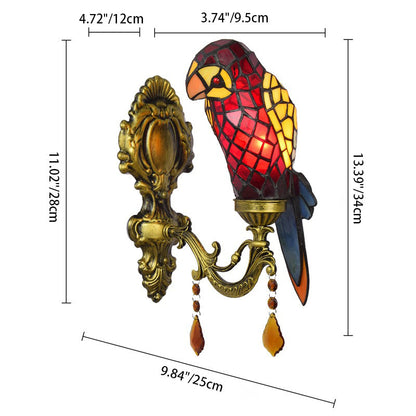 Tiffany Glass Parrot Crystal 1-Light Wall Sconce Lamp
